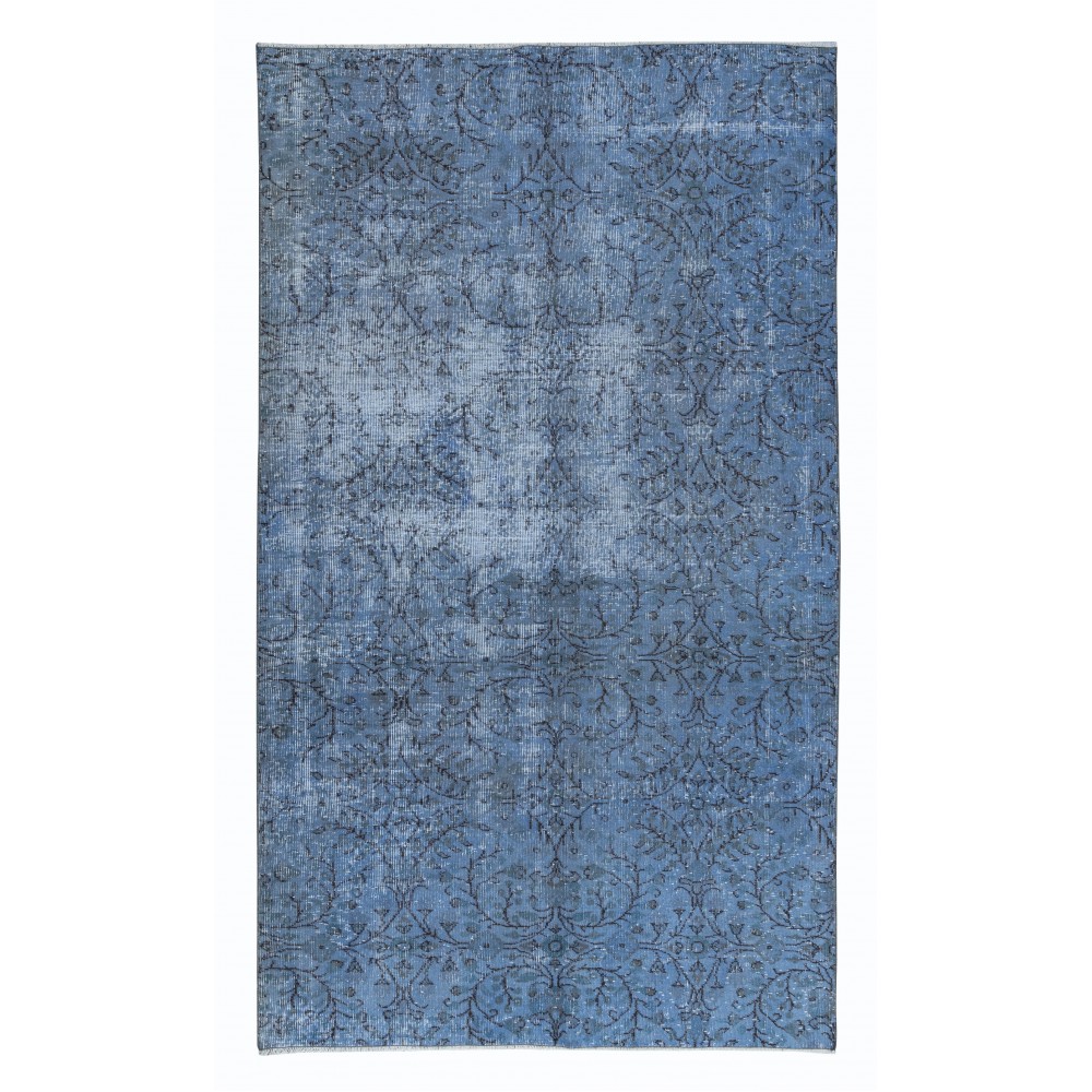Sky Blue Modern Area Rug, Handwoven and Handknotted in Turkey. Floral Patterned Living Room Carpet