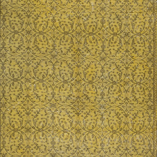 Modern Handmade Turkish Wool Area Rug with Brown Patterns Yellow Background