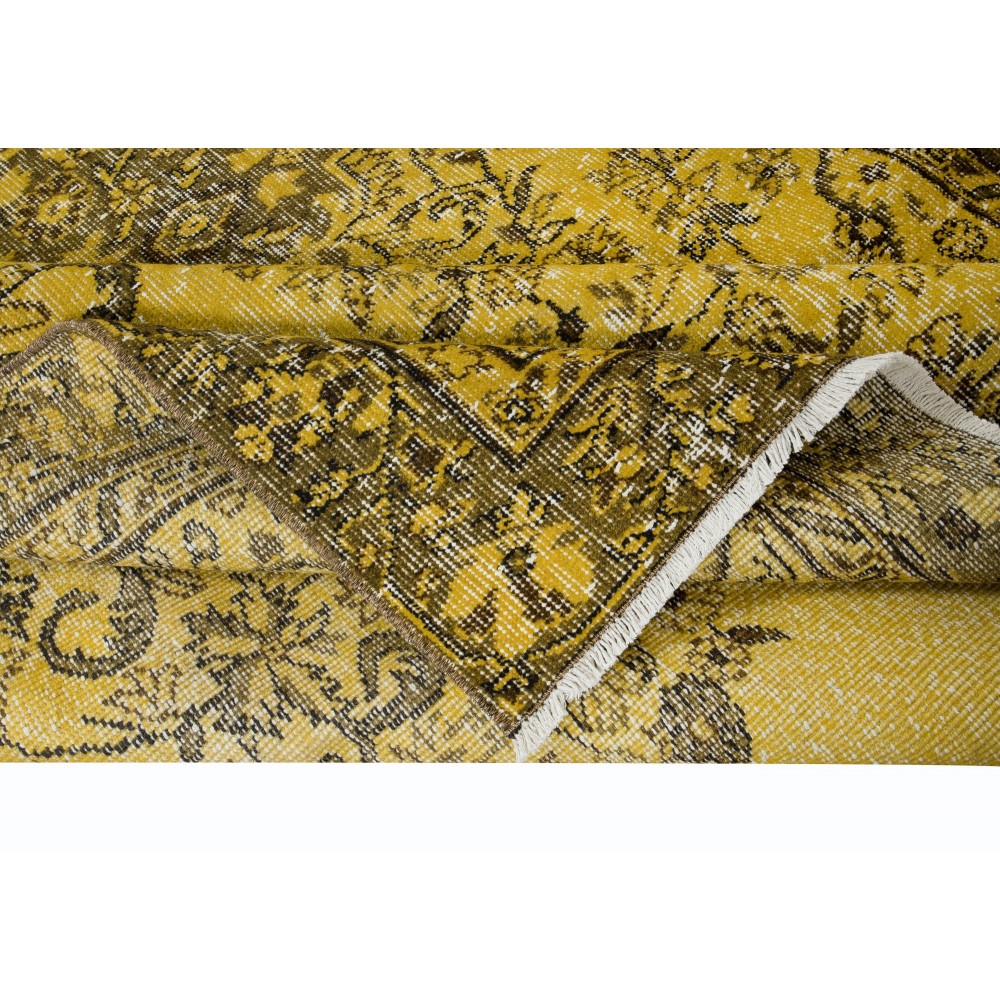 Yellow Handmade Area Rug with Medallion Design, Living Room Carpet, Kitchen Floor Covering