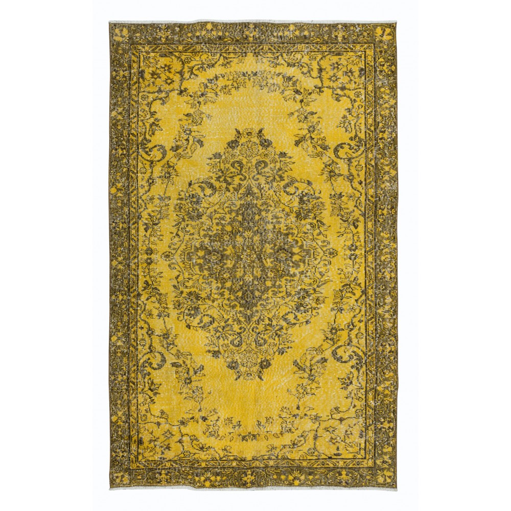 Yellow Handmade Area Rug with Medallion Design, Living Room Carpet, Kitchen Floor Covering