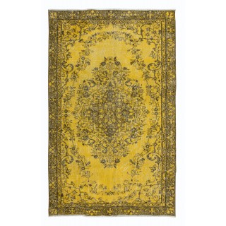 Yellow Handmade Area Rug with Medallion Design, Living Room Carpet, Kitchen Floor Covering