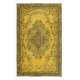 Yellow Handmade Area Rug with Medallion Design, Living Room Carpet, Kitchen Floor Covering