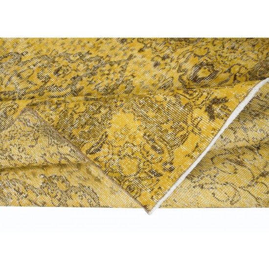 Decorative Handmade Turkish Area Rug in Yellow with Medallion Design