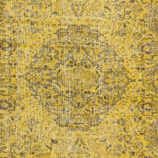 Decorative Handmade Turkish Area Rug in Yellow with Medallion Design