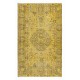 Decorative Handmade Turkish Area Rug in Yellow with Medallion Design