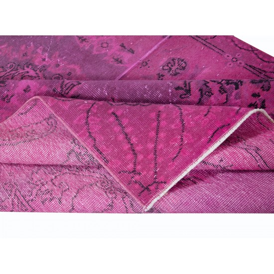 Pink Handmade Contemporary Rug, Turkish Carpet with Medallion, Living Room Rug