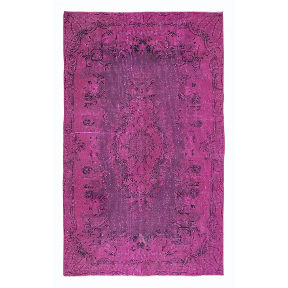 Pink Handmade Contemporary Rug, Turkish Carpet with Medallion, Living Room Rug
