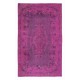 Pink Handmade Contemporary Rug, Turkish Carpet with Medallion, Living Room Rug