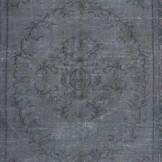 Contemporary Hand Knotted Wool Gray Area Rug, Turkish Upcycled Carpet