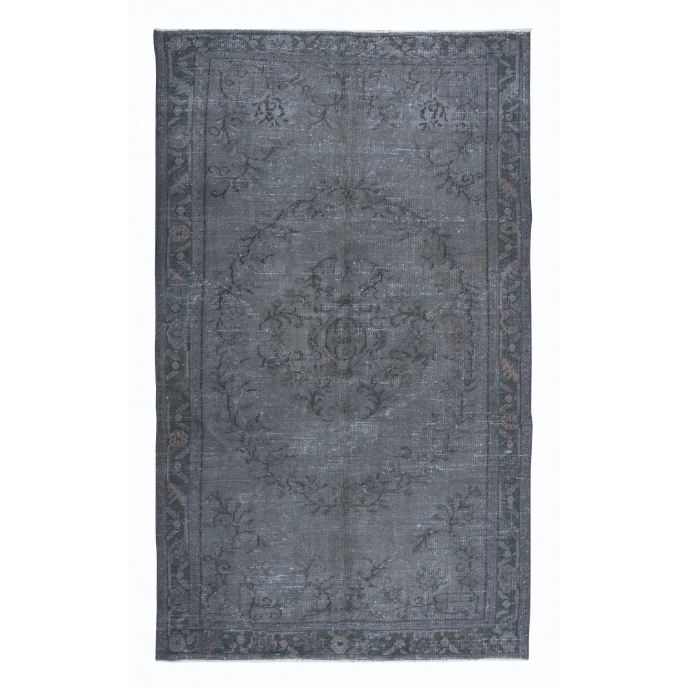 Contemporary Hand Knotted Wool Gray Area Rug, Turkish Upcycled Carpet