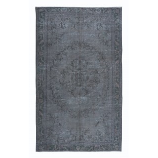Contemporary Hand Knotted Wool Gray Area Rug, Turkish Upcycled Carpet