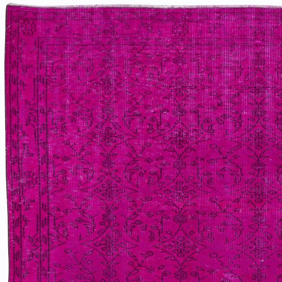 Modern Handmade Turkish Bohem Rug in Hot Pink with Floral Design