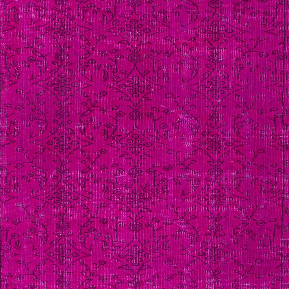 Modern Handmade Turkish Bohem Rug in Hot Pink with Floral Design