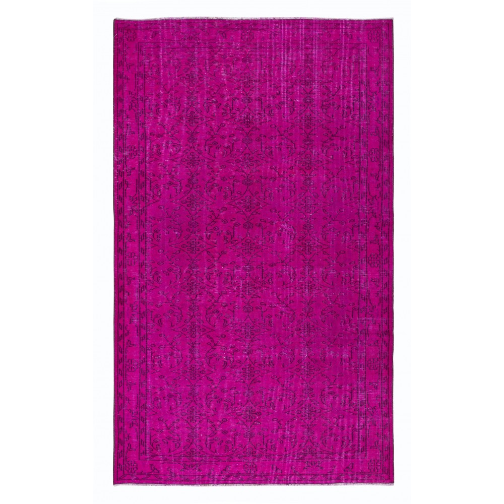 Modern Handmade Turkish Bohem Rug in Hot Pink with Floral Design