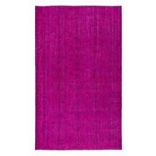 Modern Handmade Turkish Bohem Rug in Hot Pink with Floral Design