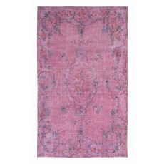 Contemporary Handmade Turkish Area Rug in Soft Pink, Floral Design Wool Carpet