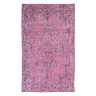 Contemporary Handmade Turkish Area Rug in Soft Pink, Floral Design Wool Carpet
