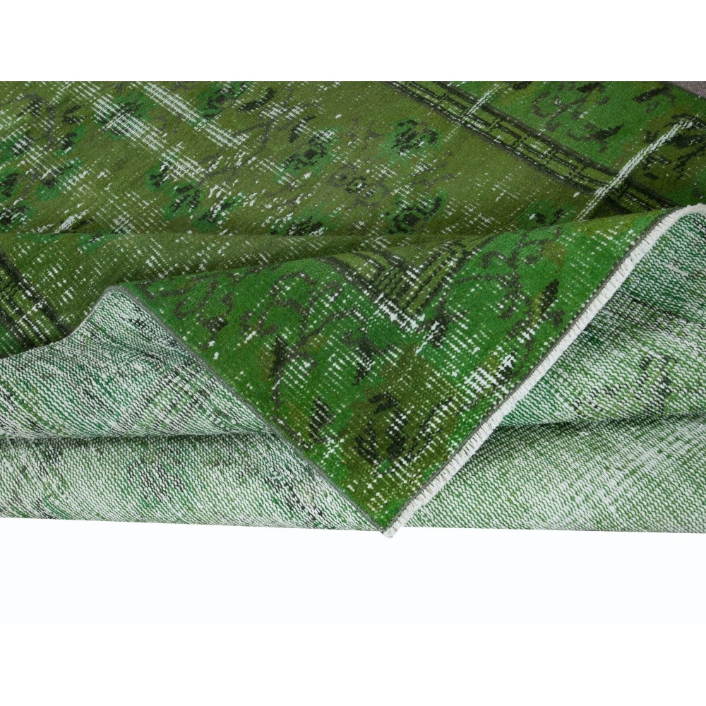 Hand-Made Turkish Area Rug in Green, Modern Upcycled Carpet