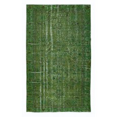 Hand-Made Turkish Area Rug in Green, Modern Upcycled Carpet