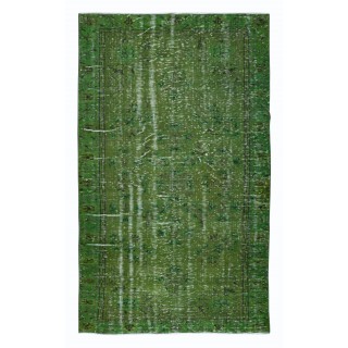 Hand-Made Turkish Area Rug in Green, Modern Upcycled Carpet
