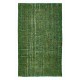 Hand-Made Turkish Area Rug in Green, Modern Upcycled Carpet