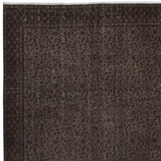 Handmade Brown Area Rug from Turkey, Modern Anatolian Wool Carpet with Floral Design