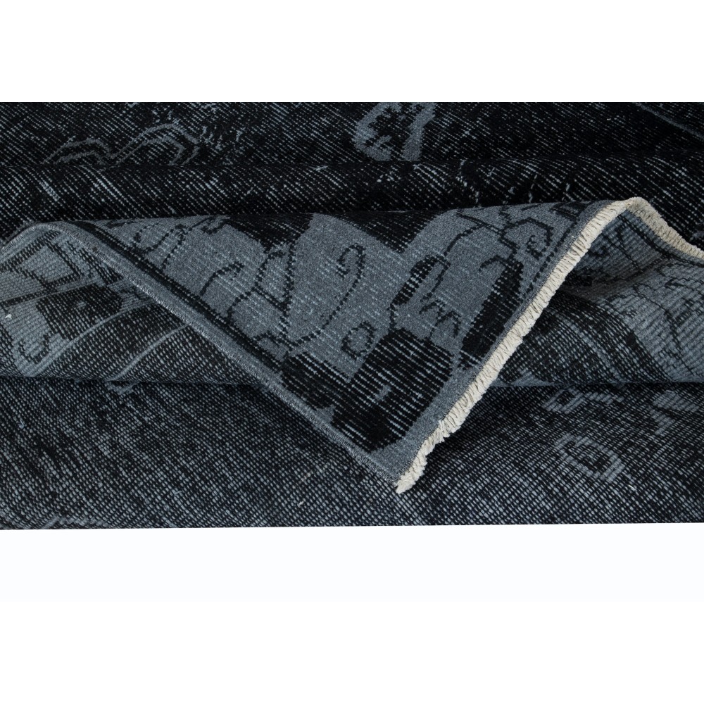 Modern Black & Gray Area Rug with Art Deco Chinese Design, Hand-Knotted in Turkey