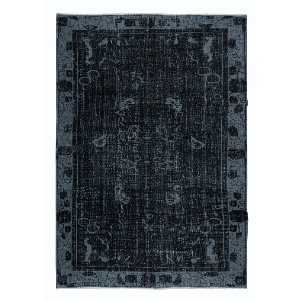 Modern Black & Gray Area Rug with Art Deco Chinese Design, Hand-Knotted in Turkey