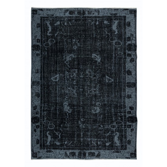 Modern Black & Gray Area Rug with Art Deco Chinese Design, Hand-Knotted in Turkey