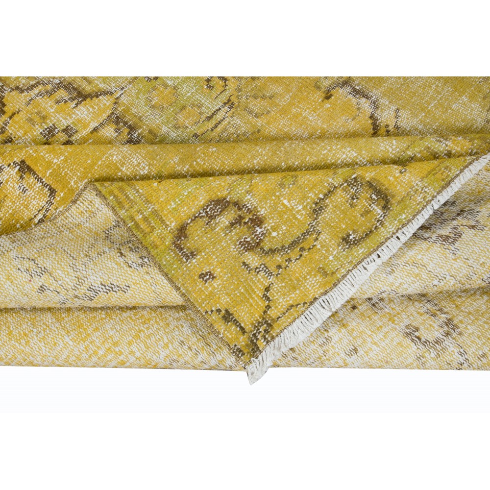Upcycled Handmade Turkish Area Rug, Yellow Over-Dyed Carpet for Home & Office Decor