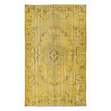 Upcycled Handmade Turkish Area Rug, Yellow Over-Dyed Carpet for Home & Office Decor