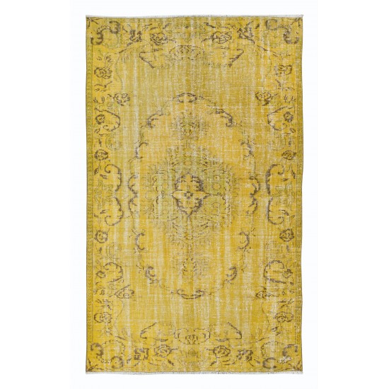 Upcycled Handmade Turkish Area Rug, Yellow Over-Dyed Carpet for Home & Office Decor