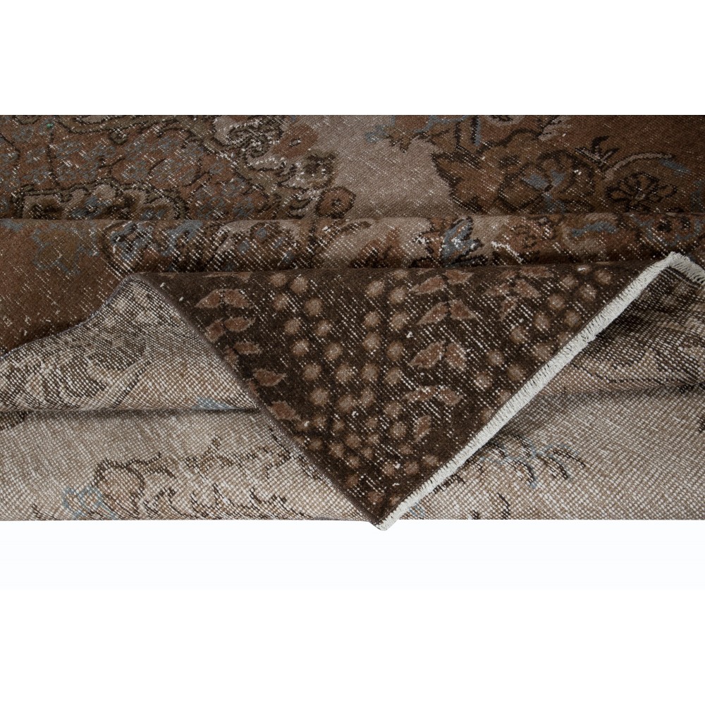 Modern Turkish Area Rug, Brown Handmade Carpet with Medallion Design
