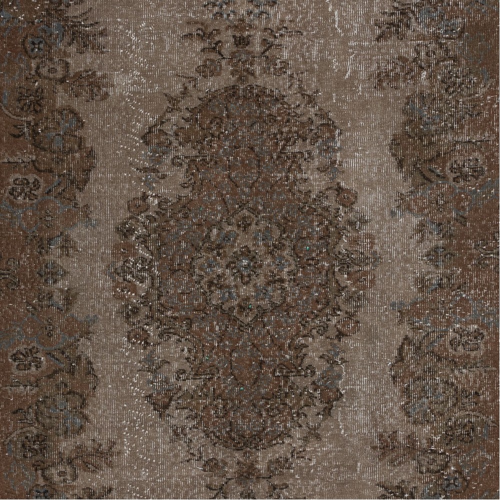 Modern Turkish Area Rug, Brown Handmade Carpet with Medallion Design