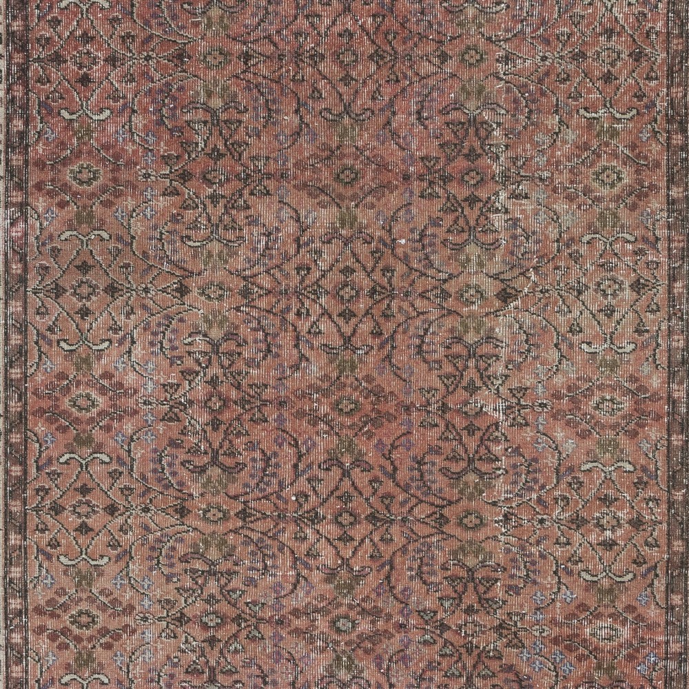 Vintage Turkish Area Rug in Red & Beige, Hand Knotted Floral Carpet