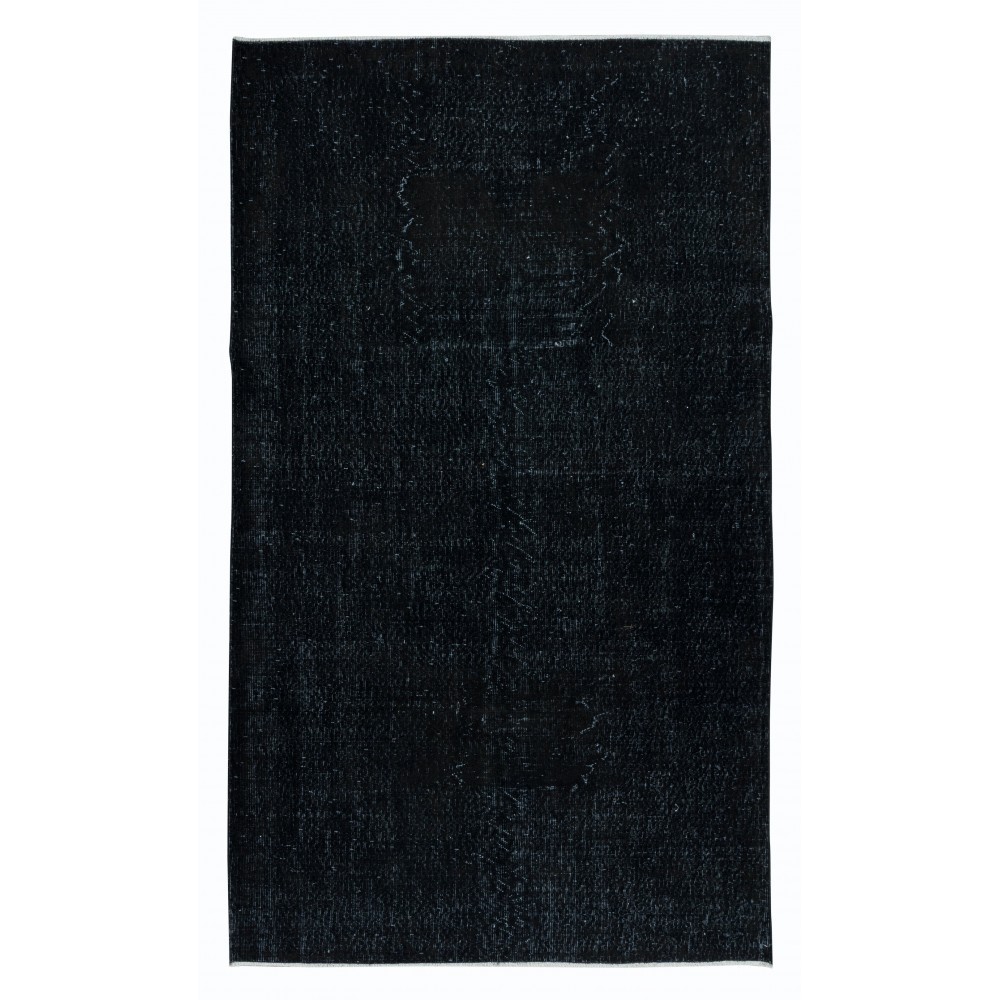 Plain Black Area Rug, Handknotted and Handwoven in Turkey