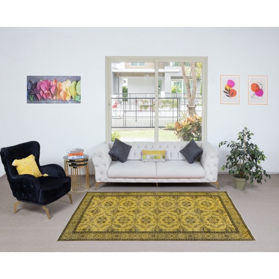 Yellow Turkish Area Rug, Floral Pattern Handmade Carpet, Modern Floor Covering