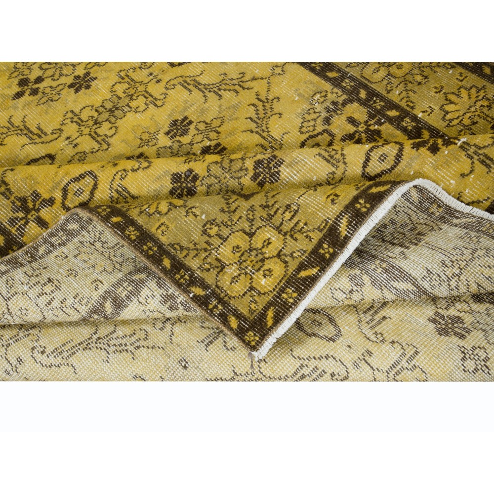 Yellow Turkish Area Rug, Floral Pattern Handmade Carpet, Modern Floor Covering