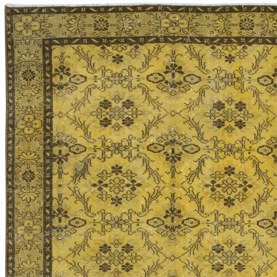 Yellow Turkish Area Rug, Floral Pattern Handmade Carpet, Modern Floor Covering