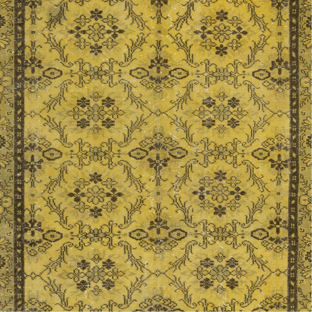 Yellow Turkish Area Rug, Floral Pattern Handmade Carpet, Modern Floor Covering