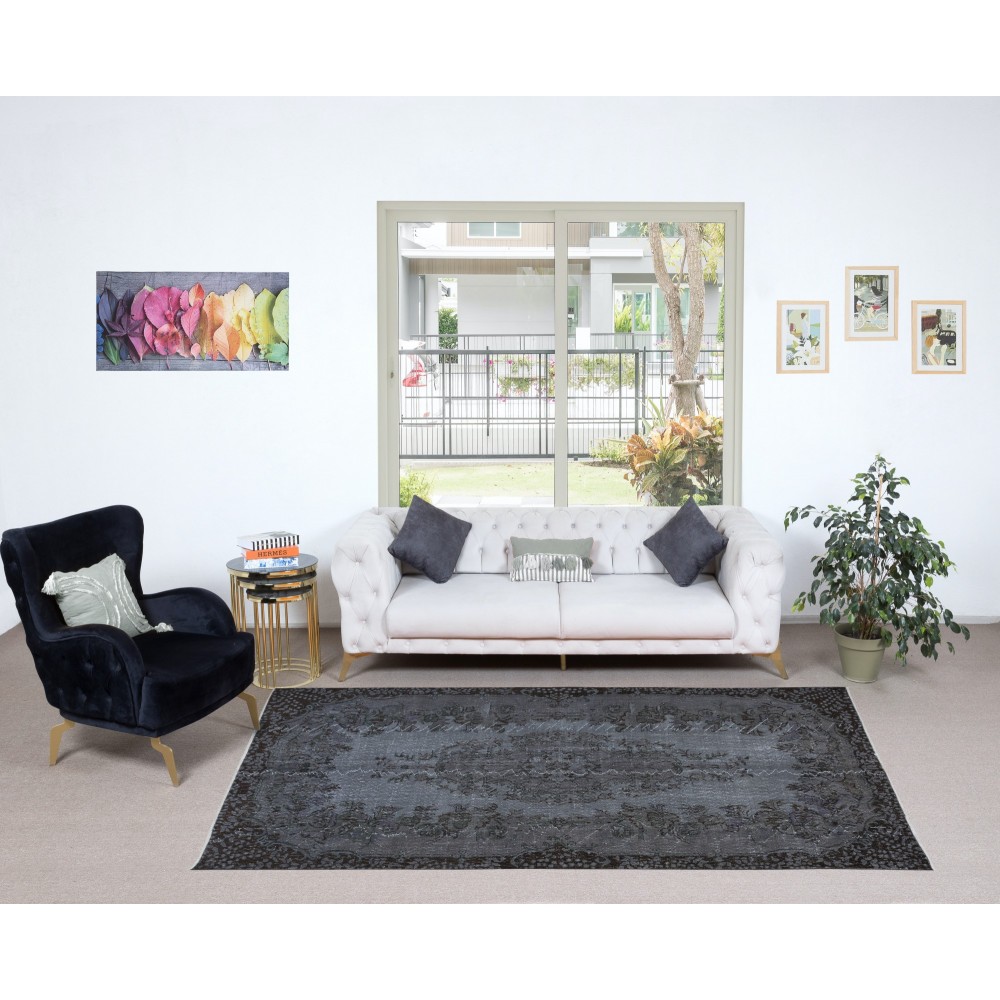 Gray Handmade Turkish Indoor Outdoor Rug with Medallion, Ideal for Modern Interiors
