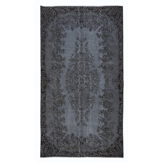 Gray Handmade Turkish Indoor Outdoor Rug with Medallion, Ideal for Modern Interiors