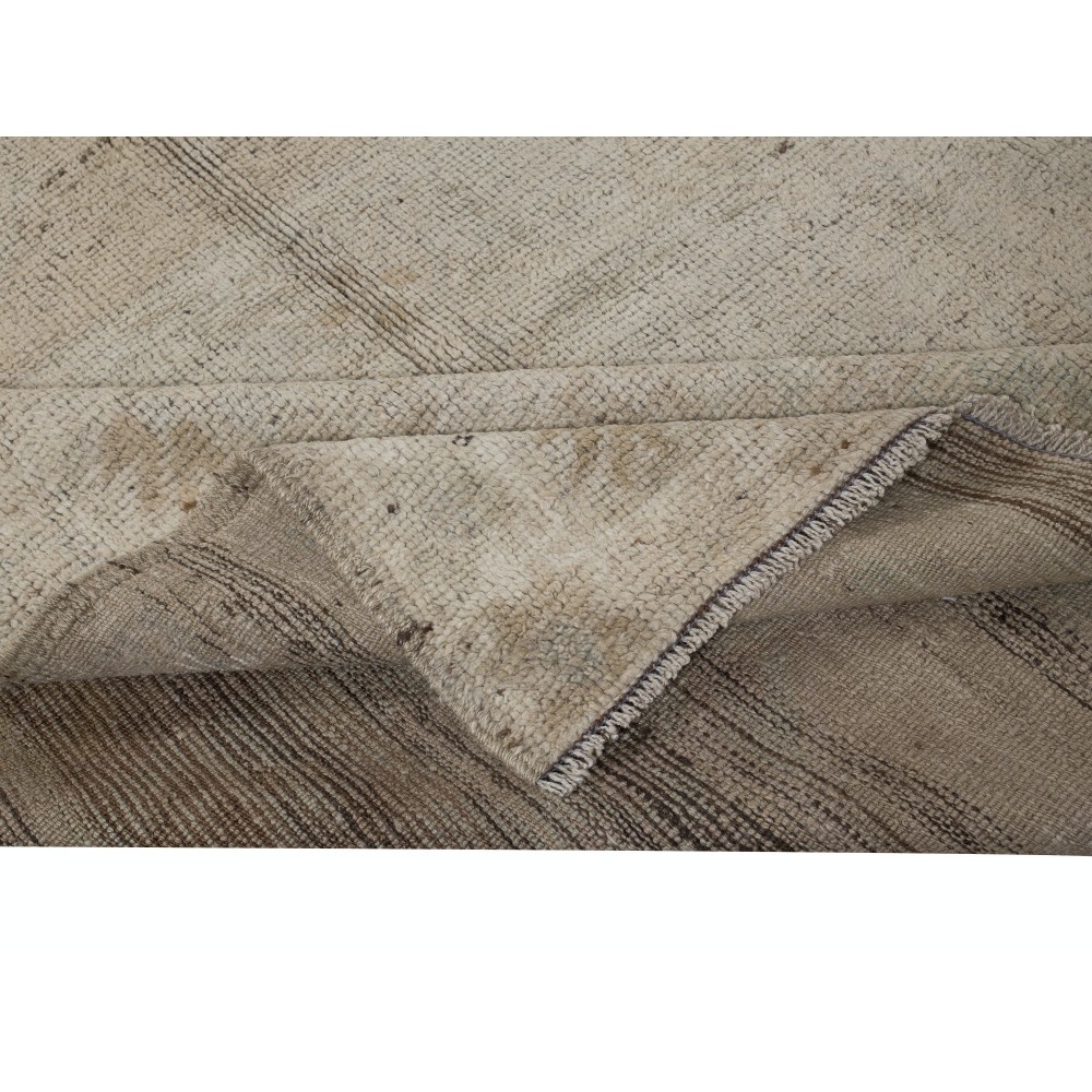 Vintage Turkish Wool Rug in Beige, Hand Knotted Oushak Carpet