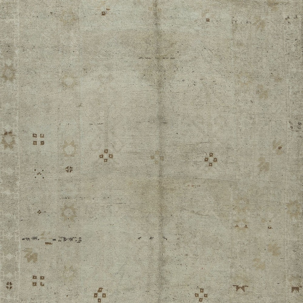 Vintage Turkish Wool Rug in Beige, Hand Knotted Oushak Carpet