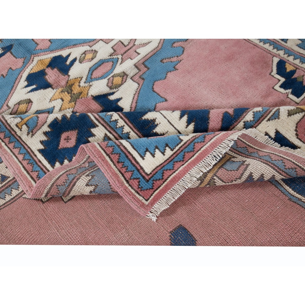 Vintage Hand Knotted Medallion Design Turkish Area Rug, 100% Wool