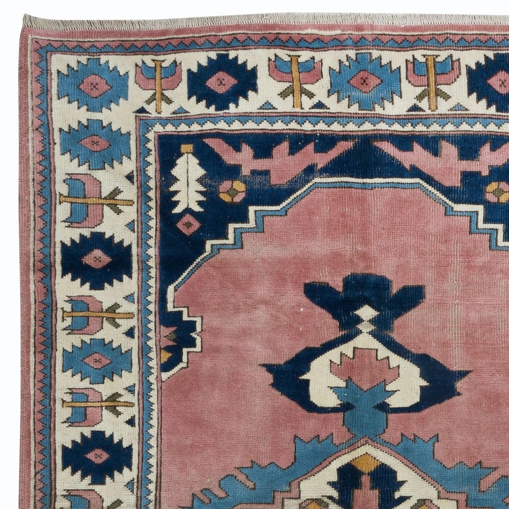 Vintage Hand Knotted Medallion Design Turkish Area Rug, 100% Wool