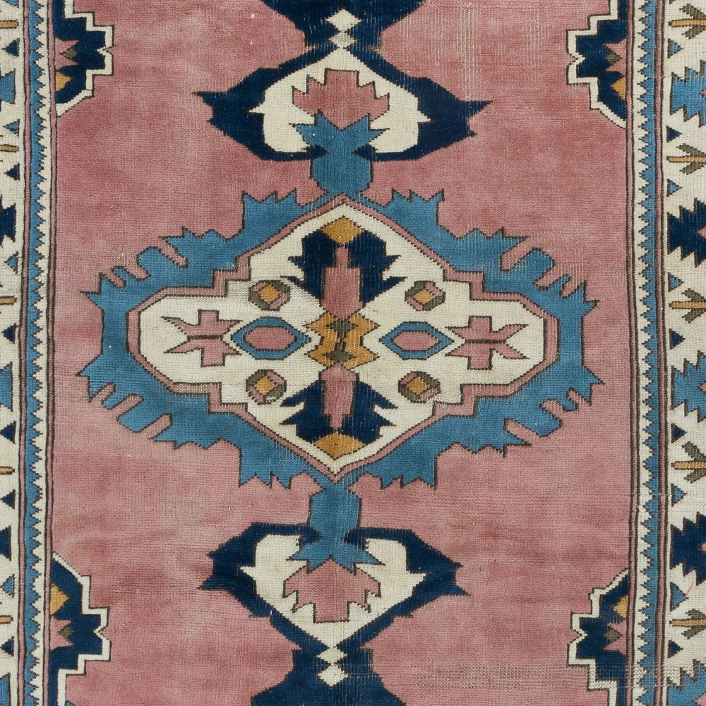 Vintage Hand Knotted Medallion Design Turkish Area Rug, 100% Wool