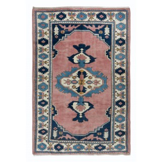 Vintage Hand Knotted Medallion Design Turkish Area Rug, 100% Wool