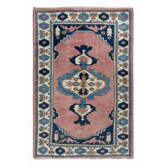 Traditional Vintage Turkish Tribal Rug, Hand Knotted Medallion Design Carpet