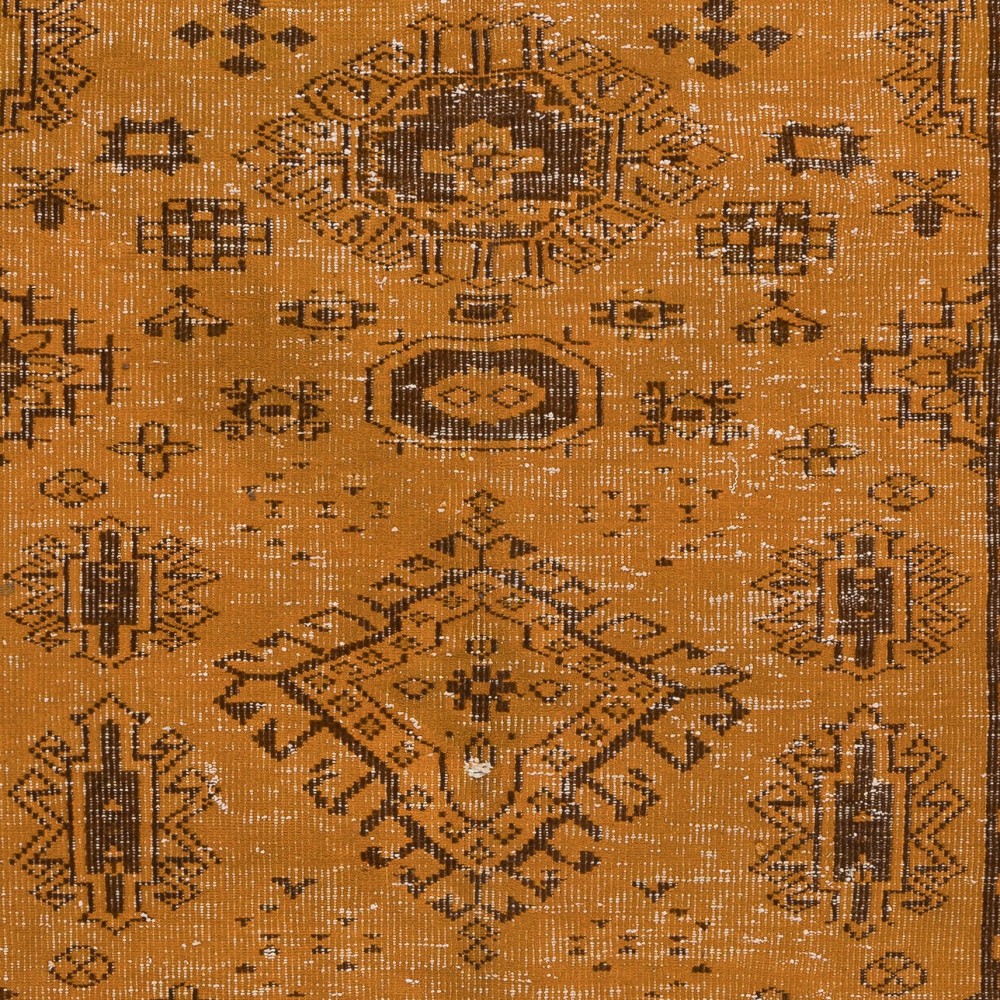 Orange Handmade Turkish Area Rug with Medallions and Flower Motifs